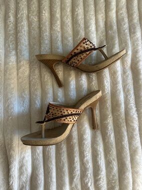 Y2K Qupid Gold Beaded High Heel Slide Sandals